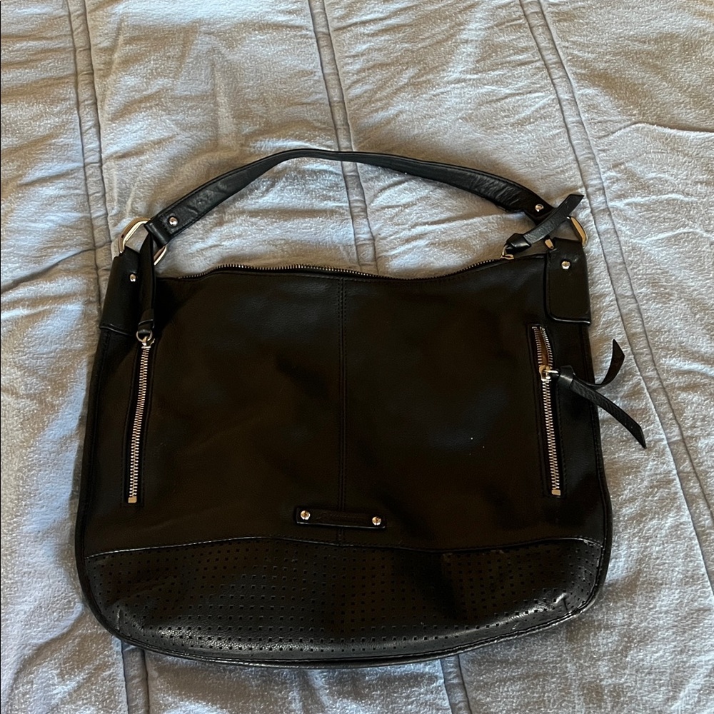 Vintage B Makowski  black leather shoulder bag hobo bag w zippers
